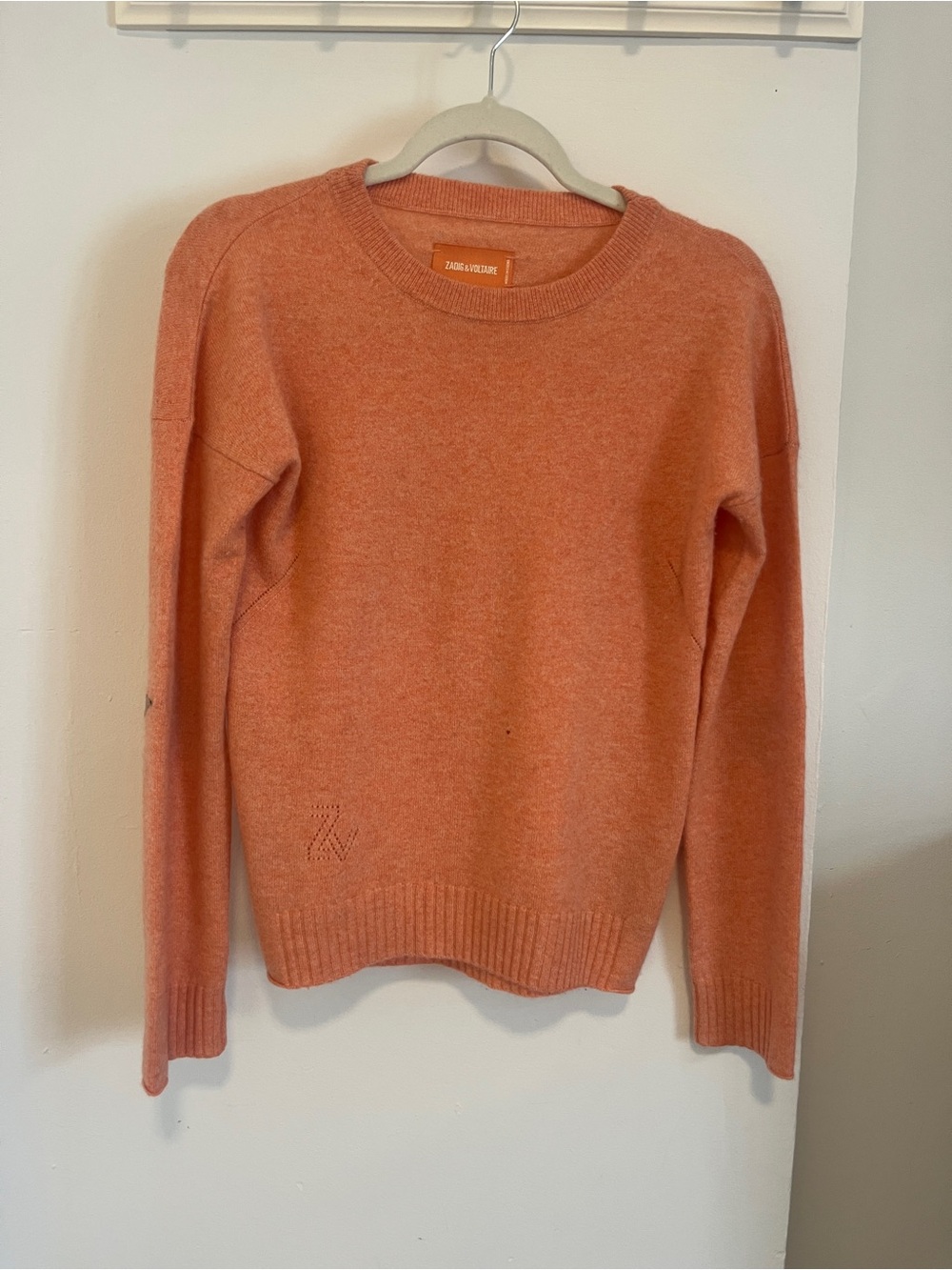 Zadig & Voltaire Coral Peach Cashmere Crewneck Sweater